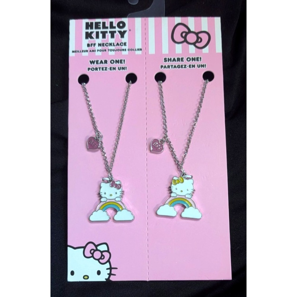 2 PC Rare Hello Kitty BFF Best Friends Charms Necklaces With‎ Rainbow New